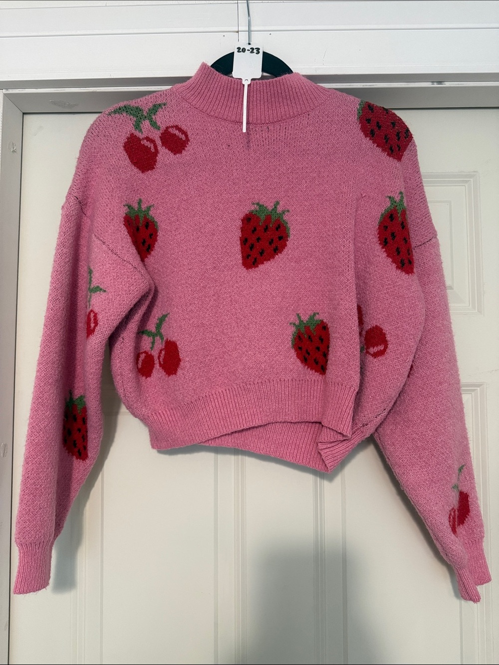 Women's Pink Strawberry & Cherry Turtleneck Sweater